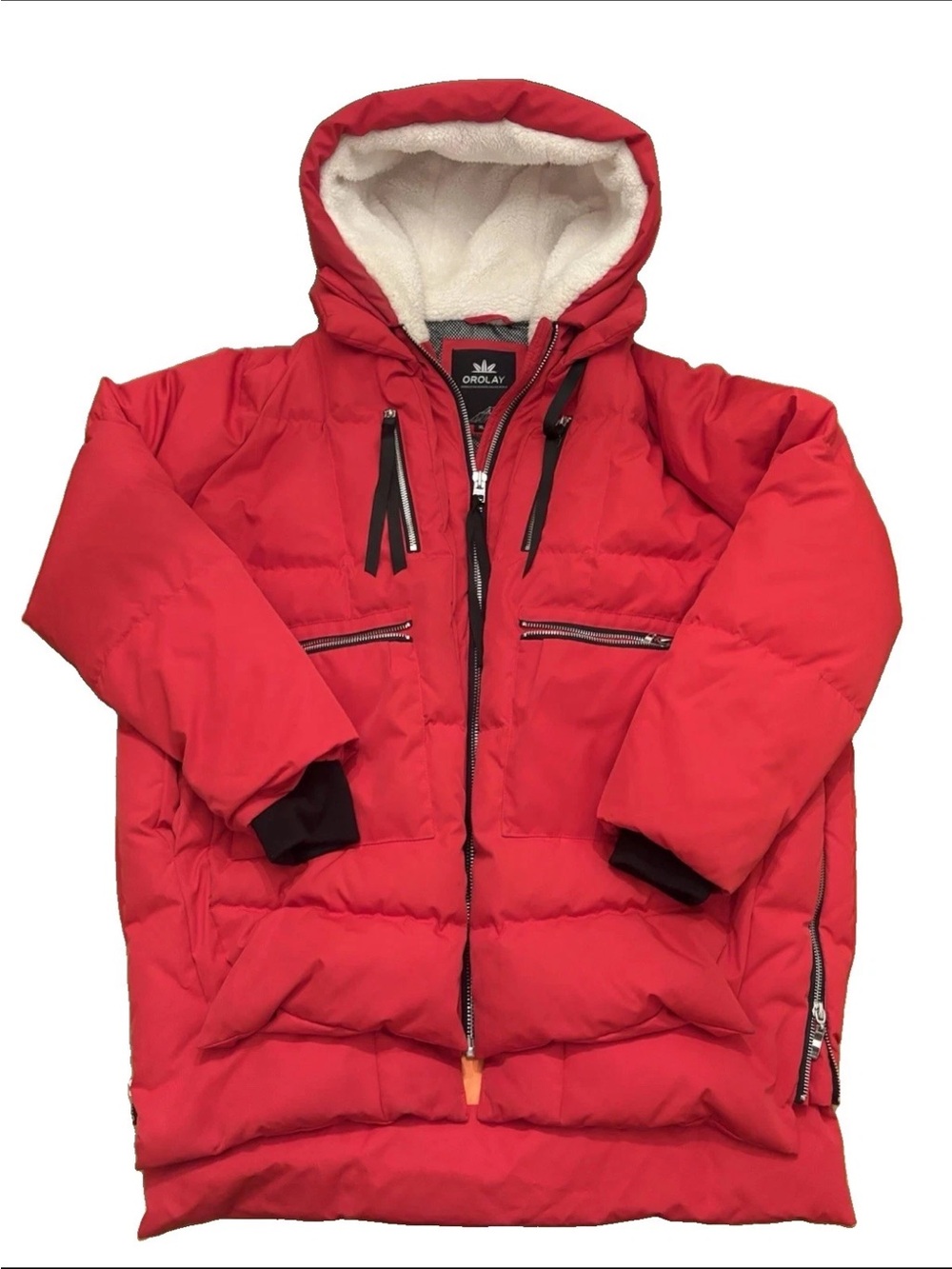 Orolay thickened down jacket red Sherpa lined hooded jacket size XL